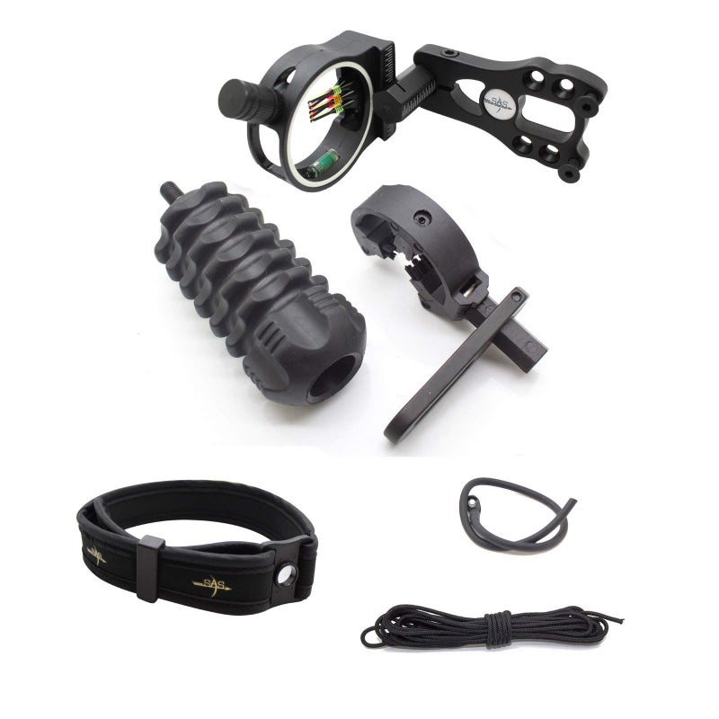 SAS Archery Essential Accessory Upgrade Combo 5-pin Bow Sight, Arrow Rest, Stabilizer, Braided Bow Sling, Peep Sight - Black - Image 1